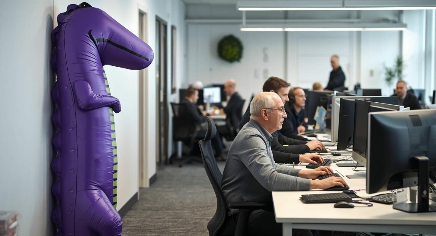 Paarse krokodil op kantoor